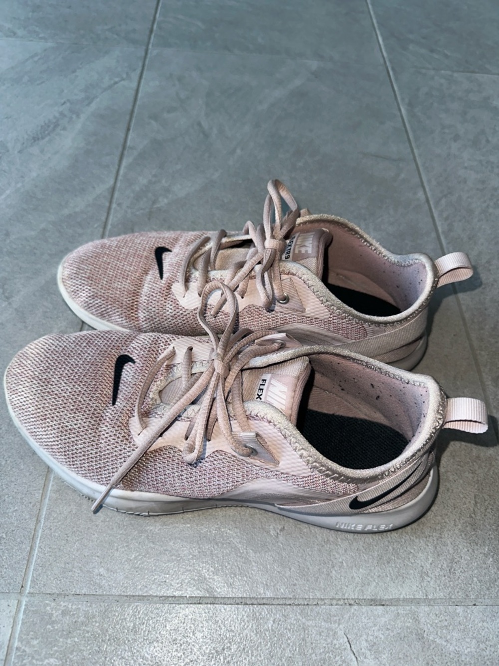 Nike flex Light Pink Knit Running Sneakers with Black Swoosh